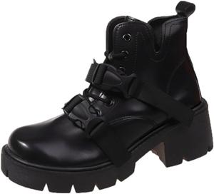 Azttoztto Женские ботильоны на платформе черного цвета, слипоны с массивным каблуком и декоративной пряжкой для повседневных образов