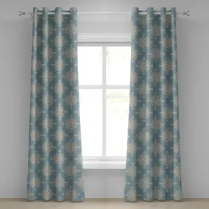 Штора на люверсах ABAKUHAUS с жемчугом, сочетание закрученных и изогнутых линий - симметричный элемент дизайна - винтажный королевский, декоративные двухпанельные шторы, 280 см x 175 см, цвет бледно-сланцевый, бежевый