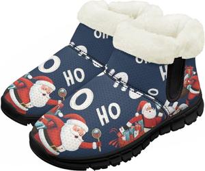Детские зимние непромокаемые ботинки для девочек и мальчиков, утепленные мехом, для малышей, наружная обувь, легко надевать и снимать Chririnla, Ho Ho Santa