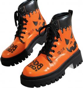 Готические боевые ботинки на Хэллоуин, модные, с шнуровкой, черепами и розами, ботильоны на толстом каблуке с платформой из кожи Generic, Orange