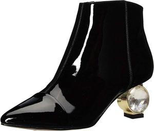 Женские Ботильоны XYD с Кристаллами на Низком Каблуке, Зауженный Носок, Боковая Молния, Праздничные Туфли для Вечеринки, Модные Короткие Ботинки, Black Patent
