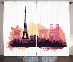 Штора в деревенском стиле Нотр-Дам де Пари от ABAKUHAUS, вид на закат, присборенная штора для спальни с петлями и крючками, 280 x 225 см, цвет: белая сушеная роза-персиковый Abakuhaus