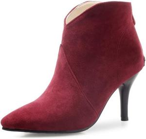 DEERBUNNY Элегантные женские замшевые ботильоны на щиколотку с задней молнией, шпилькой, модные ботинки на высоком среднем каблуке с острым носком для работы и офиса, Red