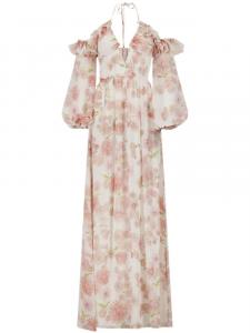 Платье с вырезом халтер и цветочным принтом Giambattista Valli, белый