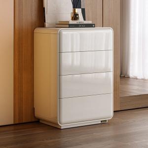 Quanu Комод для гостиной и спальни из массива дерева, 4 ящика, цвет Pearl White