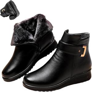 Женские ортопедические ботинки из кожи с металлической пряжкой, утепленные шерстью, зимние, теплые, противоскользящие, водонепроницаемые, с боковой молнией и меховой подкладкой, ботильоны для снега Generic, Black