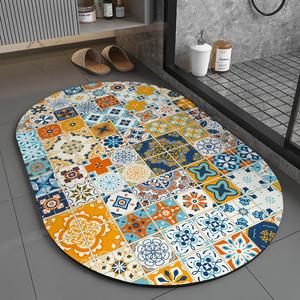 Коврики для ванной овальной формы с богемным узором. Коврики для ванной с узором в этническом стиле. Впитывающие нескользящие коврики для ванной комнаты, размер: 60x90 см, стиль 8 DQQ, мультиколор
