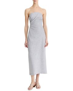 Винс Платье без бретелей из льняной смеси с драпировкой и полоской тикинг Vince, фиолетовый