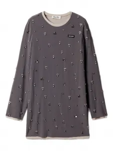 Вышитое мини-платье с длинными рукавами Miu Miu, серый