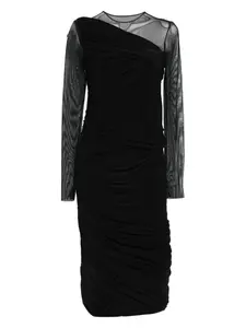 Драпированное платье миди с длинными рукавами Norma Kamali, черный