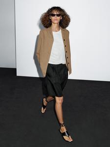 Блейзер из хлопковой смеси с пуговицами Massimo Dutti, бежевый