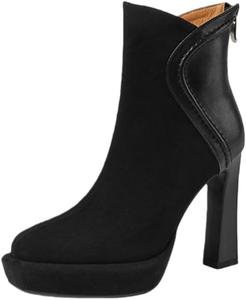 Женские ретро короткие ботильоны на высоком каблуке. Задняя застежка-молния, толстая подошва для увеличения роста. Подходят для любого времени года, для прогулок и поездок на работу. Fusecottc, Black