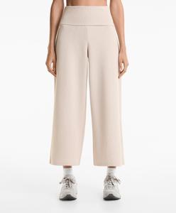 Широкие брюки со складывающейся талией в рубчик Oysho, бледный норковый