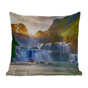 Уличная подушка MuchoWow - Водопад - Растения - Солнце - Вода - Природа - 45x45 см - Устойчивость к атмосферным воздействиям - Подушка для отдыха - Чехлы для подушек - Декоративные чехлы для подушек - Декоративные чехлы для подушек, мультиколор