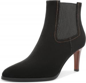 Женские полусапожки с средним каблуком, классический заостренный носок, задняя молния, короткие ботильоны на вечеринку, туфли-ботильоны на невысоком каблуке 2,8 дюйма Younton, Suede Black