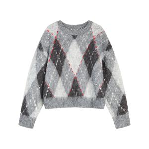 ELLE Трикотажный свитер Women's Medium Gray с круглым вырезом