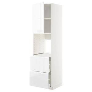 Шкаф f ov w dr/2 frnts/2 hi drwrs METOD/MAXIMERA IKEA, 60x60x220 см, цвет white/voxtorp high-gloss/white