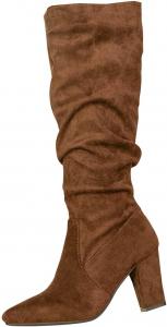 Женские универсальные сапоги с отворотом, стильные заостренные носки, искусственная замша, западный стиль, высокие ботильоны, винтажный стиль, массивный каблук Ctreela, Coffee