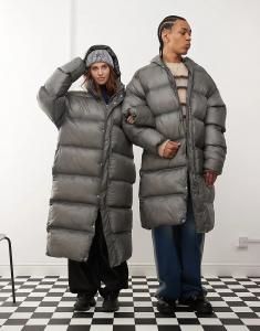 COLLUSION Унисекс удлиненный пуховик цвета хаки