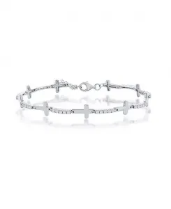 Браслет из стерлингового серебра с косым крестом и фианитами, позолоченный Simona, silver