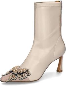 Женские ботильоны Maiyang с декором в виде страз, бабочка, заостренный носок, голенище до щиколотки, средний каблук, молния сзади, модные, для вечеринок, клуба и повседневной носки, размеры US 4-16, Beige