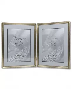 Старинная латунная двойная фоторамка на петлях с отделкой из бисера - 8" x 10" Lawrence Frames, gold