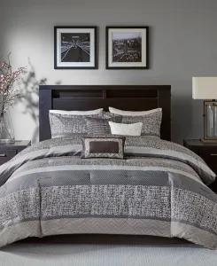 Комплект постельного белья Rhapsody Jacquard из 7 предметов, размер California King Madison Park, серый