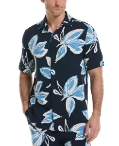 Мужская рубашка с коротким рукавом и тропическим принтом по всей поверхности Cubavera, синий