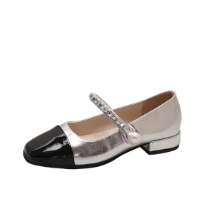 Alxnan Блок каблук Мэри Джейн туфли женские серебристо-черные, цвет Silver Black