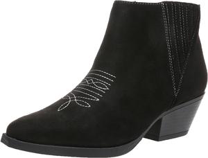 Женские ботильоны ZBYY с низким массивным каблуком, модные с вышивкой, заостренным носком и боковой молнией, Black