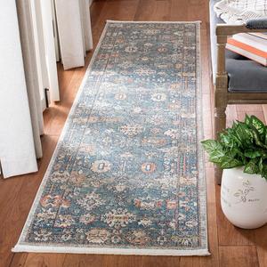 Ковер-дорожка SAFAVIEH, 67 x 183 см, Victoria Collection - Blue & Ivory, винтажный традиционный дистресс-дизайн, не линяет и прост в уходе, идеален для помещений с высокой проходимостью в гостиной, спальне (VIC905M)