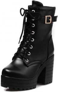 Женские ботильоны VOKLIN на высокой массивной платформе с шнуровкой, высокой шпилькой, круглым носком и пряжкой, короткие праздничные ботинки, Black-Velvet Lined