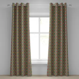 Бирюзовая штора на люверсах ABAKUHAUS, этнический рисунок, народная художественная плитка, декоративные двухпанельные шторы на окно, 280 см x 245 см, бирюзовый и оранжевый цвета Abakuhaus