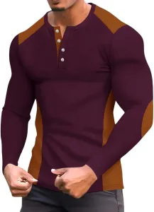 Мужская рубашка-хенли Waffle с пэчворком, Slim Fit, длинный рукав HJINGSUN
