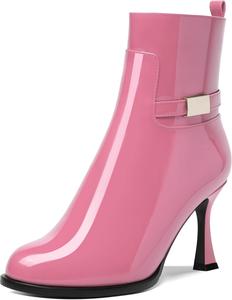 Женские ботильоны на молнии с круглым носком, лаковые, для улицы, с высокими каблуками 3,3 дюйма DEMOSHINE, Baby Pink