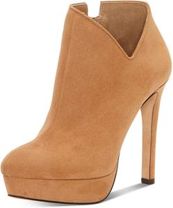 Женские ботильоны FOWT V Cut с вырезами, платформой и шпилькой, заостренный носок миндальной формы, короткие ботинки для вечеринок с боковой молнией, размеры US 4-15, Sandy Brown