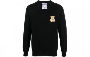 Moschino Мужской свитер, черные, с V-образным вырезом, средней плотности ткани, другие