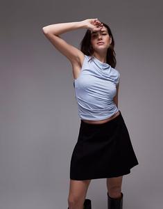 Обтягивающий асимметричный топ Nia Marge из ткани шамбре синего цвета