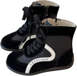 Девочкам полусапожки со шнуровкой до середины икры с боковой молнией, повседневные ботильоны XinYiQu, Black