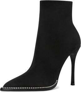 Женские ботильоны YDN на высоком каблуке-стилетто, замшевые, с заостренным носком и жемчужной боковой молнией, для соблазнительных дам, размеры 4-15 США, Black