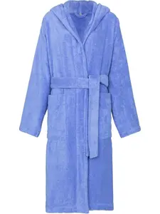 Халат длины миди с капюшоном Tekla, синий