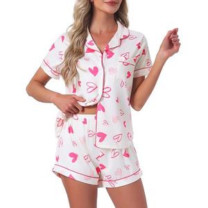 Женский пижамный комплект с короткими рукавами, милый принт, мягкий и удобный, топ на пуговицах и шорты, 2 предмета Inspire Chic, Pink