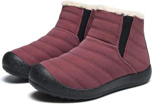 Женские зимние ботинки JSWEI, теплые и удобные, с наружным противоскользящим покрытием, подкладкой из меха, зимние ботинки на молнии, защищающие от холода, Red