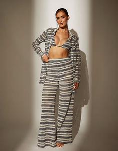 Пляжные брюки в полоску, связанные крючком, однотонные South Beach