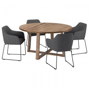 Стол и 4 стула MÖRBYLÅNGA/TOSSBERG IKEA, 145 см, цвет oak veneer brown stained/gunnared dark grey black