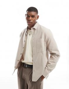 Свободная рубашка оксфорд свободного кроя с начесом светло-коричневого цвета ASOS DESIGN