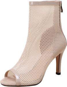 Женские ботильоны Elbslutt с открытым носком, сетчатые, на шнуровке, летние с высокими каблуками, туфли на шпильке, Beige 2