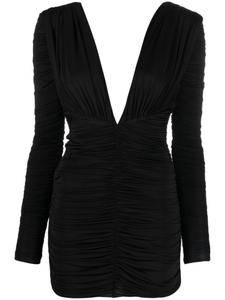 Мини-платье с глубоким вырезом и рюшами Alex Perry, черный