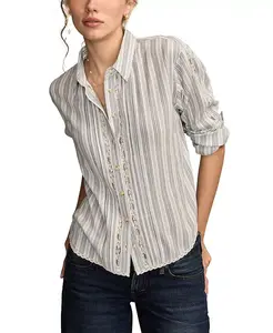 Женская хлопковая рубашка с кружевной отделкой и застежкой на пуговицы Lucky Brand, синий