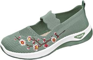 Ортопедические женские кроссовки, комфортные, дышащие, вязаные, с вырезами, мягкая поддержка свода стопы, обувь для ходьбы, слипоны Generic, зеленый